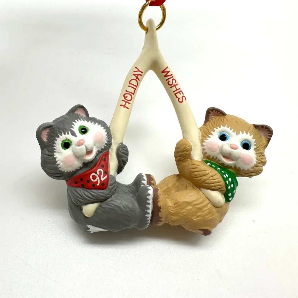 Hallmark Cat Ornaments 1990-1992 Meow Mart, Basket Bell Players, Holiday Wishes